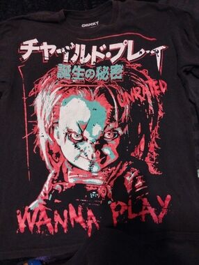 Chucky Graphic Short Sleeve Tee - Black with Red & Teal Print